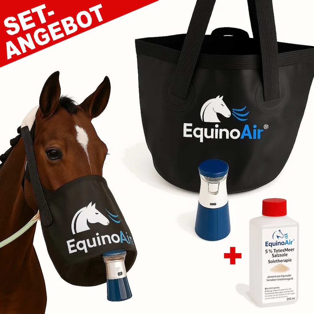 EquinoAir Komplett-Set – Pferdeinhalator inkl. 5 % TotesMeer-Salzsole (250 ml)