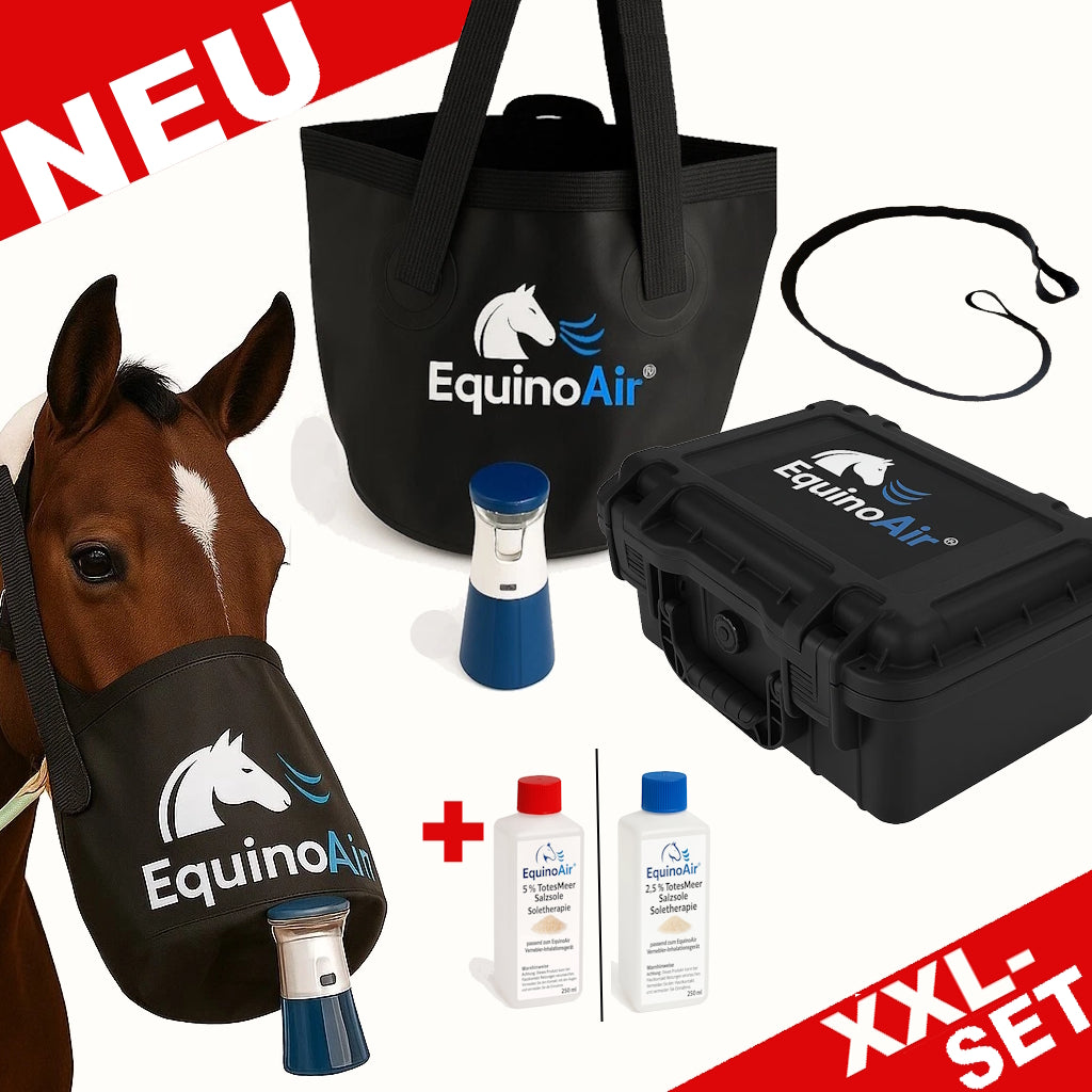EquinoAir Komplettset – Pferdeinhalator inkl. Transportkoffer & TotesMeer-Salzsole (250 ml)