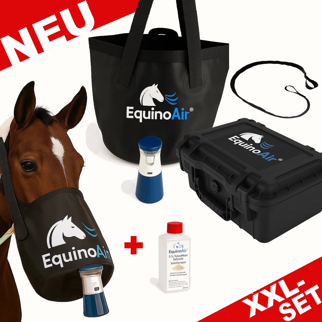 EquinoAir Komplettset – Pferdeinhalator inkl. Transportkoffer & TotesMeer-Salzsole (250 ml)