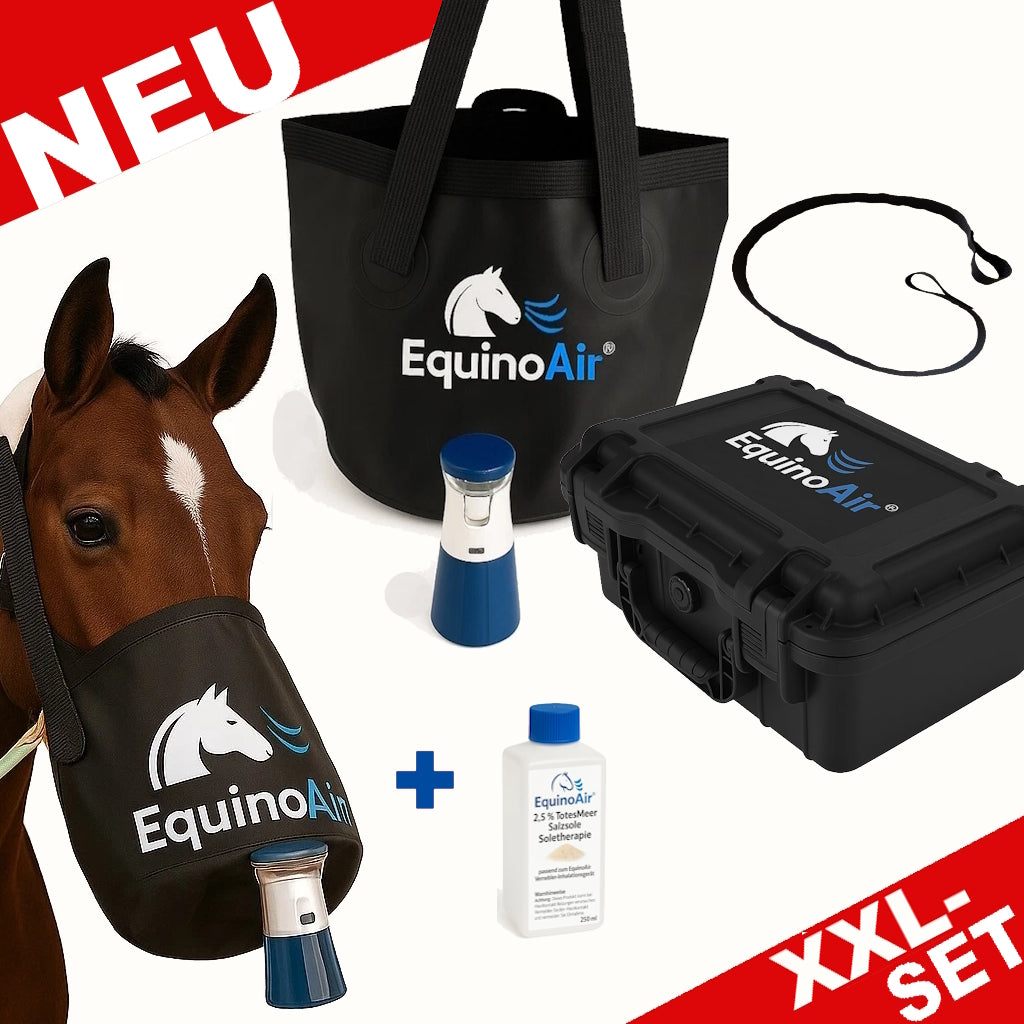 EquinoAir Komplettset – Pferdeinhalator inkl. Transportkoffer & TotesMeer-Salzsole (250 ml)